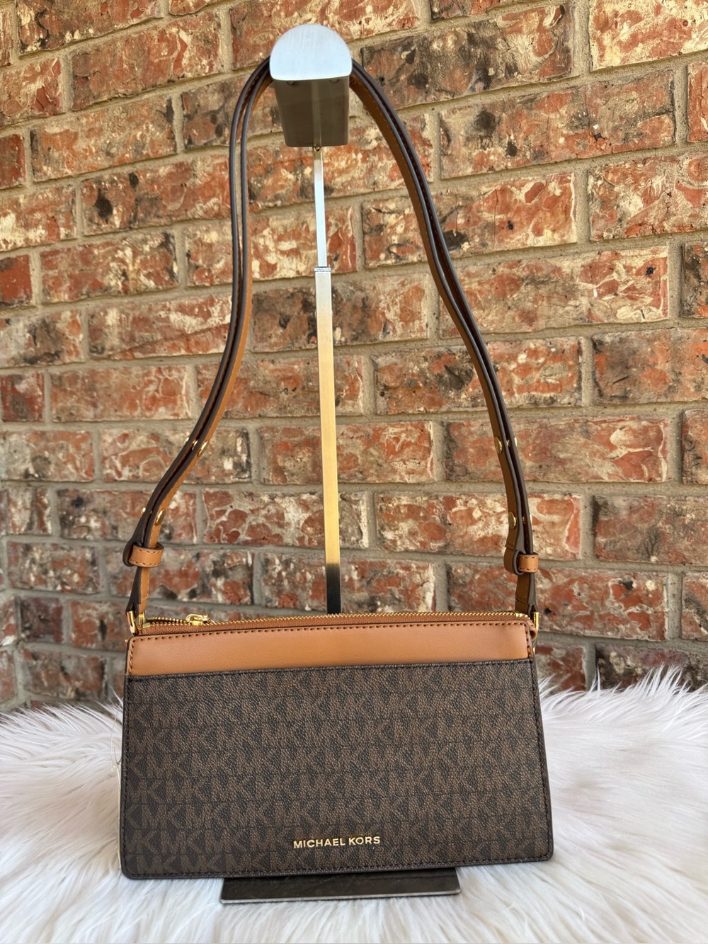 Michael Kors Brown MK Logo Crossbody with Tan Trim